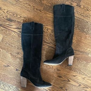 Black Knee High Suede Boots
